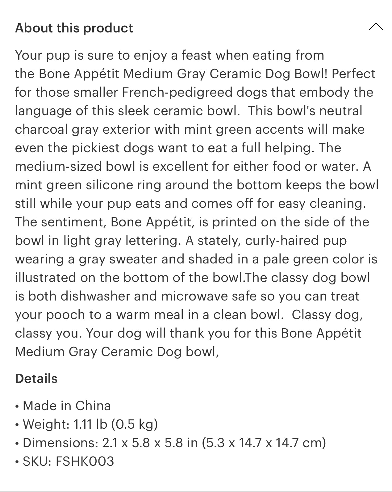 Bone Appetit Medium Gray Ceramic Dog Bowl